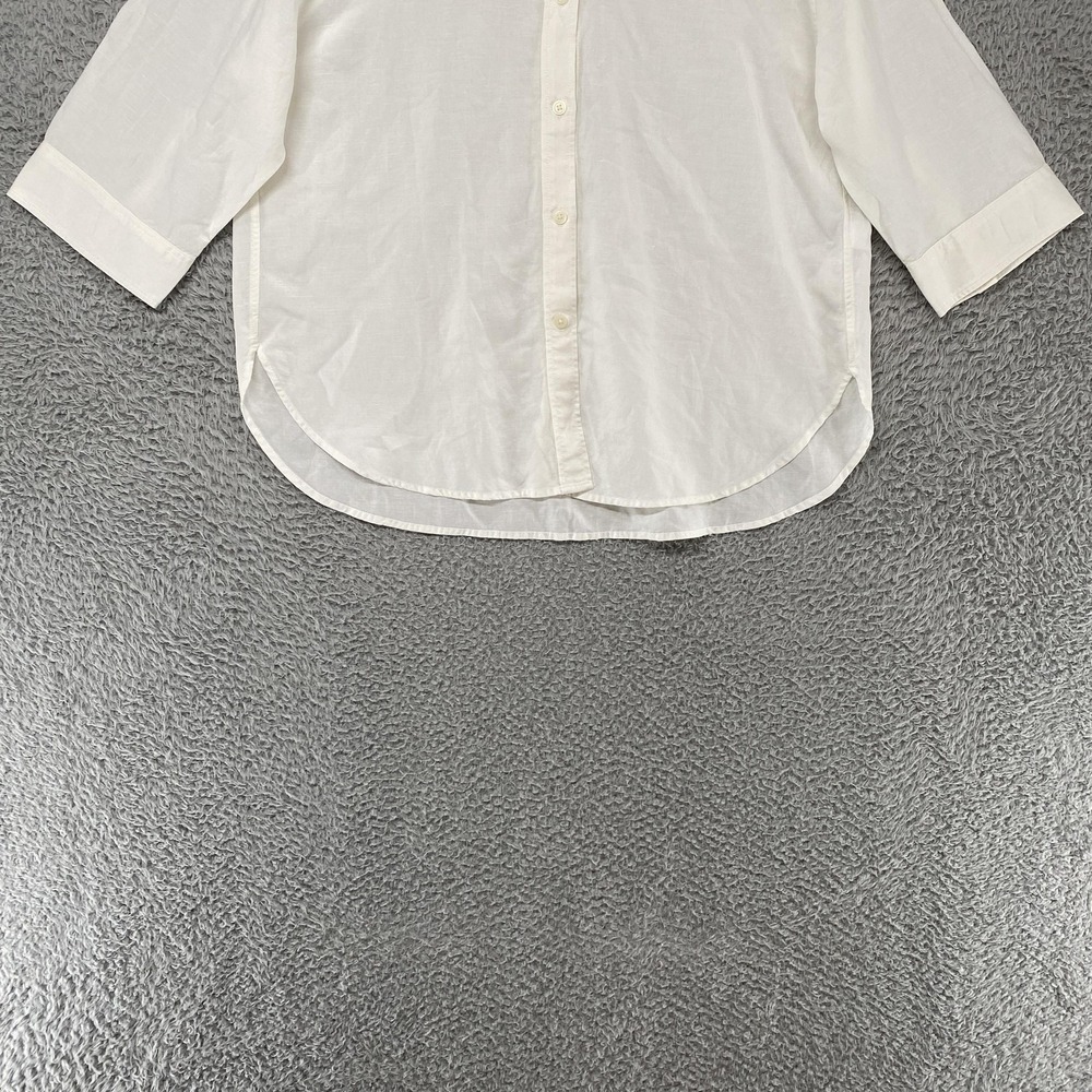 Uniqlo Linen Top Womens Medium Button Up Minimalist Capsule Collarless White - Picture 2 of 12